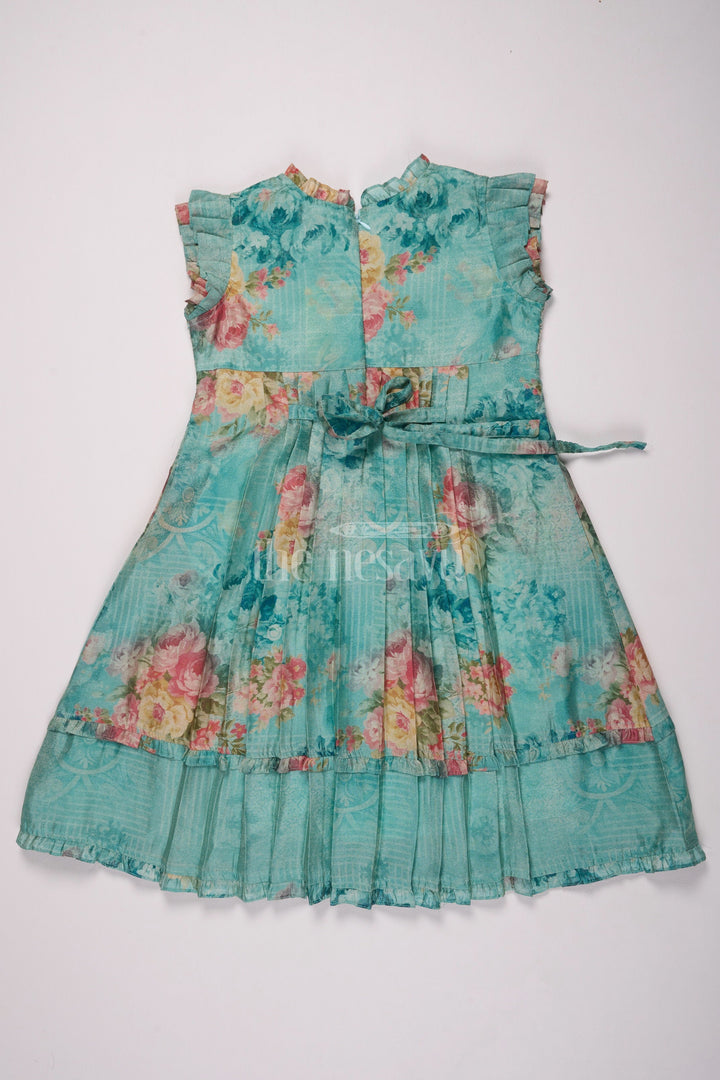 The Nesavu Girls Cotton Frock Blue Blend Silk Frock with Embroidery and Pleats Nesavu Blue Blend Silk Frock with Embroidery and Pleats for Special Occasions - Nesavu