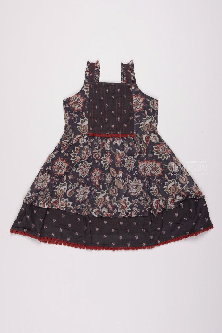 The Nesavu Girls Cotton Frock Blue Bloom: Floral Printed Pleated Blue Cotton Frock for Girls Nesavu 22 (4Y) / Blue / Cotton GFC1154A-22 Stylish & Comfy: Browse Our Range of Cotton Frocks for Baby Girls