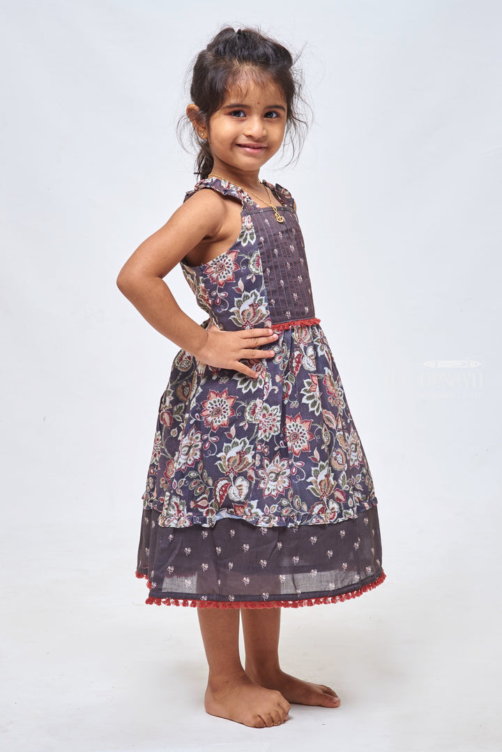 The Nesavu Girls Cotton Frock Blue Bloom: Floral Printed Pleated Blue Cotton Frock for Girls Nesavu Stylish & Comfy: Browse Our Range of Cotton Frocks for Baby Girls
