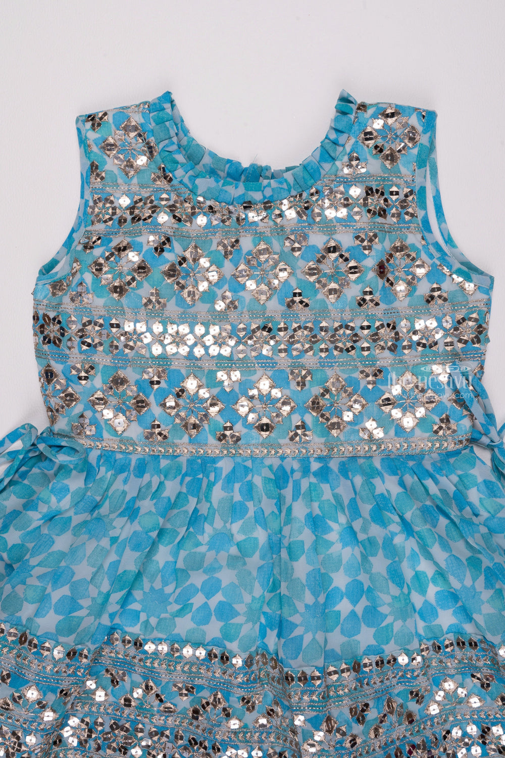 The Nesavu Lehenga & Ghagra Blue Bloom: Sequin Embroidered Floral Designer Blue Kurti & Lehenga Set with Dupatta for Girls Nesavu Baby Girl Lehenga Dress | Traditional Lehenga Choli with Dupatta Set | The Nesavu