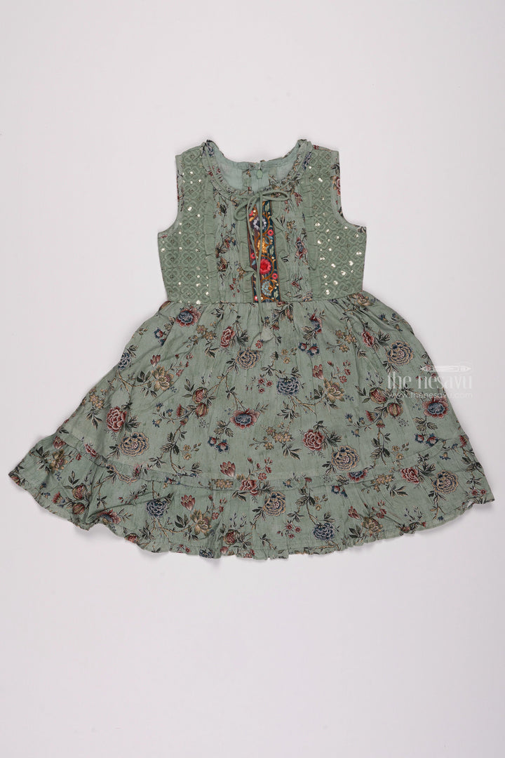 The Nesavu Girls Cotton Frock Blue Blossom: Girls Sleeveless Floral Cotton Frock Nesavu 22 (4Y) / Blue / Cotton GFC1147B-22 Unique Baby Frocks: Find the Perfect Cotton Dress for Every Occasion | The Nesavu