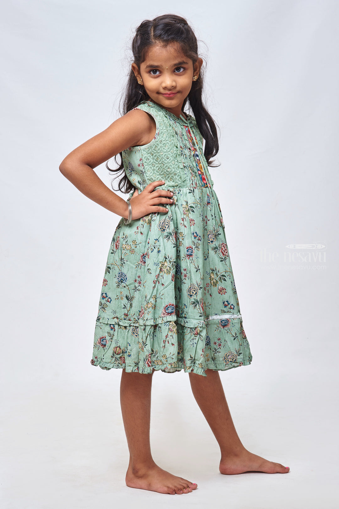 The Nesavu Girls Cotton Frock Blue Blossom: Girls Sleeveless Floral Cotton Frock Nesavu Unique Baby Frocks: Find the Perfect Cotton Dress for Every Occasion | The Nesavu