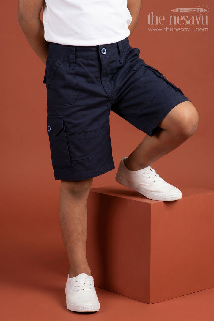 The Nesavu Boys Shorts Blue Boys Cargo Shorts for Matching Outfits Nesavu 16 (1Y) / Blue BWS009D-16 The Nesavu Blue Boys Cargo Shorts - Easy Fit with Elastic Waist