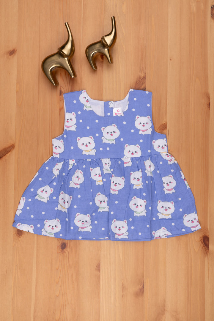 The Nesavu Baby Frock / Jhabla Blue Casual Dress with Adorable Animal Print for Infants Nesavu 12 (3M) / Blue BFJ441C-12 Animal Cartoon Printed Fancy Frock For Baby | Buy Dailywear Frock Online | The Nesavu
