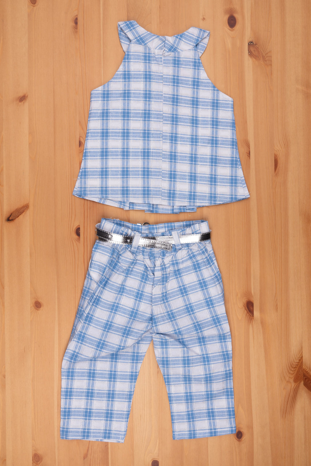 The Nesavu Baby Frock / Jhabla Blue Checkered Halter Top & Pant Set for Young Fashionistas Nesavu Trendy baby frock designs | Baby Frocks Casuals | The Nesavu