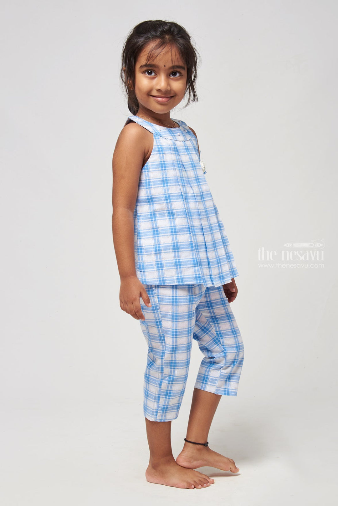 The Nesavu Baby Frock / Jhabla Blue Checkered Halter Top & Pant Set for Young Fashionistas Nesavu Trendy baby frock designs | Baby Frocks Casuals | The Nesavu