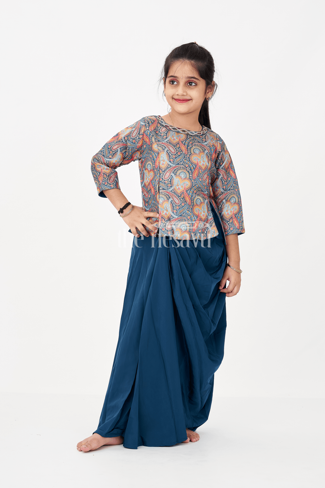 The Nesavu Girls Lehenga Choli Blue Colour Lehenga Girls Set in Glaze Organza with Paisley Digital Print and Elegant Pleated Bottom Nesavu 24 (5Y) / Blue GL623A-24 Nesavu Blue Colour Lehenga Girls Sharara Set in Glaze Organza with Paisley Print and Pleated Bottom