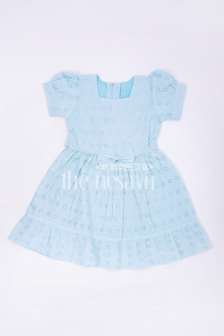 The Nesavu Girls Cotton Frock Blue Cotton Chikankari Embroidered Frock for Girls  Nesavu Nesavu 20 (3Y) / Blue GFC1378B-20 Blue Cotton Chikankari Embroidered Frock for Girls - Nesavu