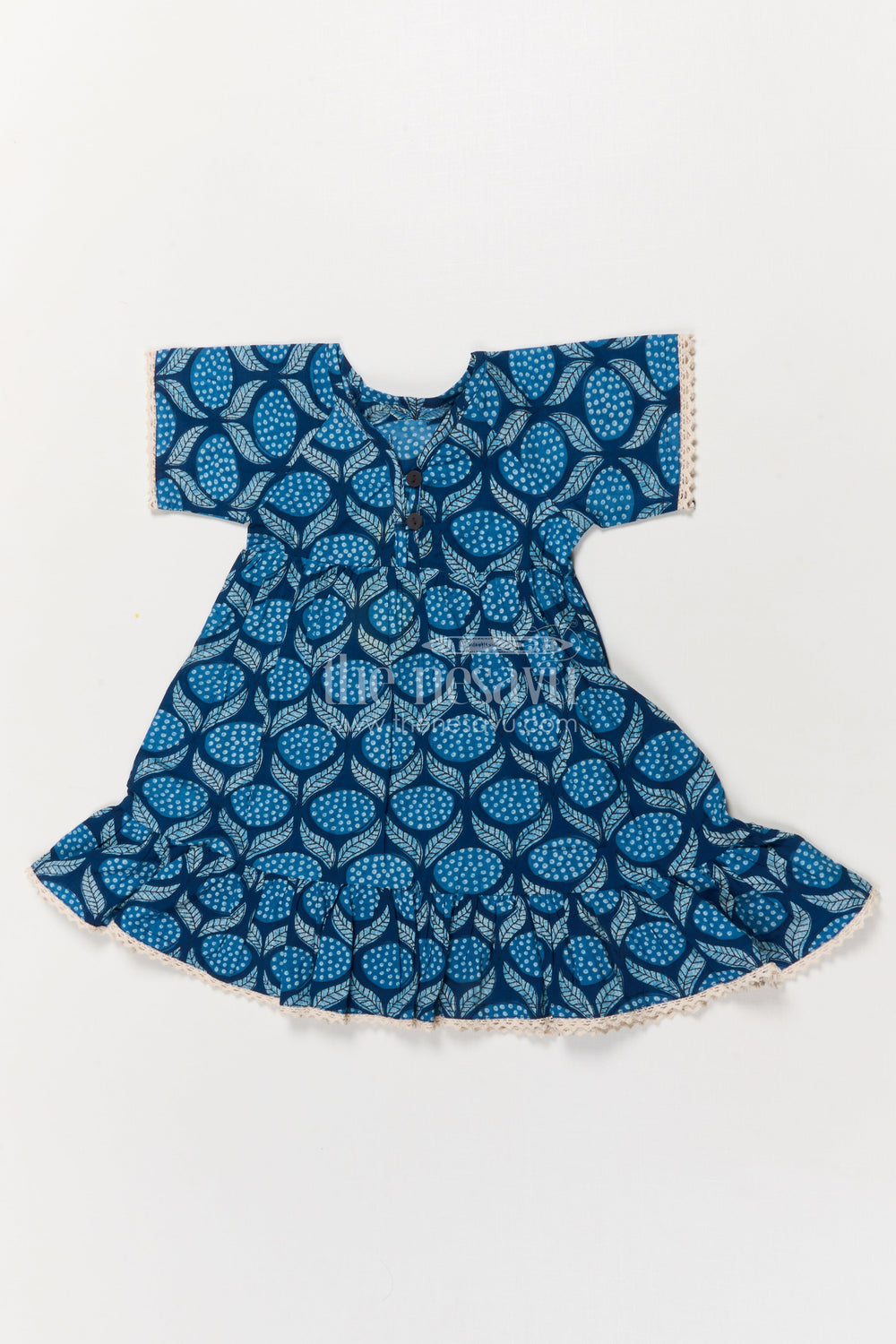 The Nesavu Girls Cotton Frock Blue Cotton Frock for Baby Girls with Wave Print and Flared Silhouette Nesavu 16 (1Y) / Blue GFC2059A-16 Nesavu blue cotton frock for baby girls with wave print and flared sleeves – summer-ready look