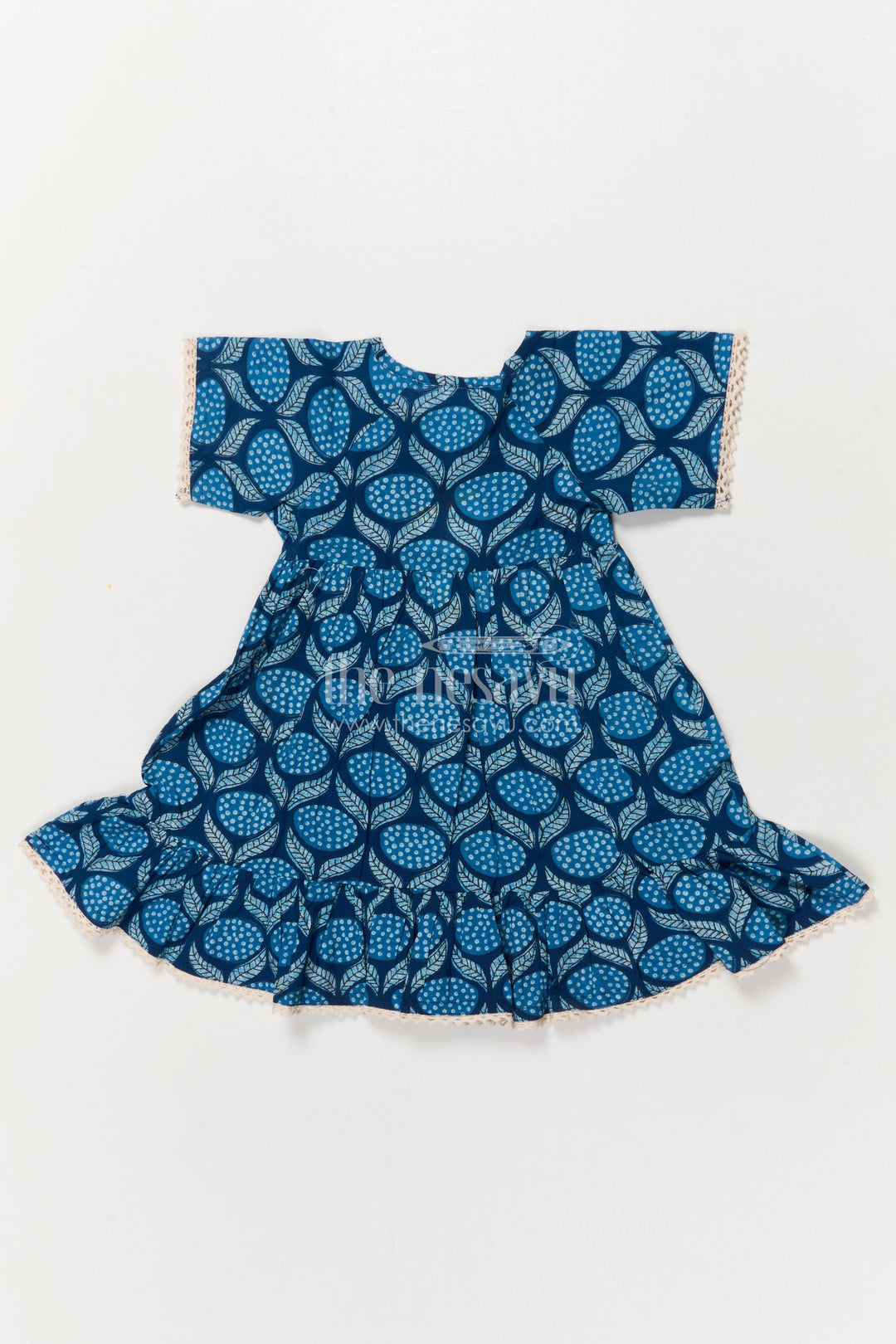 The Nesavu Girls Cotton Frock Blue Cotton Frock for Baby Girls with Wave Print and Flared Silhouette Nesavu Nesavu blue cotton frock for baby girls with wave print and flared sleeves – summer-ready look