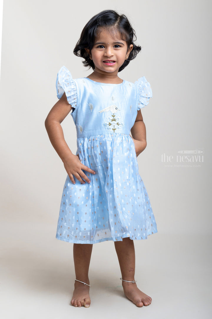 The Nesavu Girls Fancy Frock Blue Cotton Frock With Designer Thread Embroidery For Girls Nesavu 16 (1Y) / Blue / Chanderi GFC978A Best Cotton Daily Wear Frocks | Kidsfrocks | The Nesavu