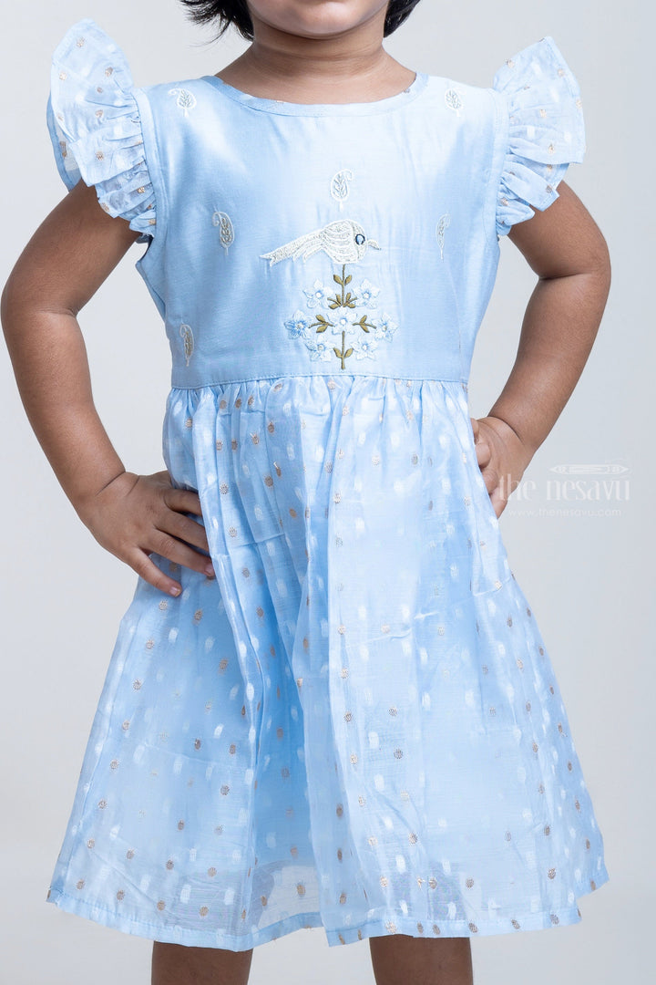 The Nesavu Girls Fancy Frock Blue Cotton Frock With Designer Thread Embroidery For Girls Nesavu Best Cotton Daily Wear Frocks | Kidsfrocks | The Nesavu