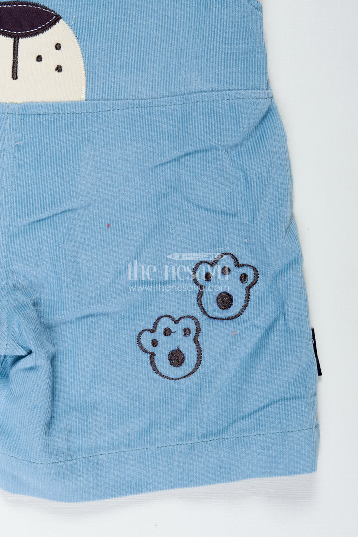 The Nesavu Boys Casual Set Blue Dungaree for Baby Boys with Animal Face Embroidery and Light Yellow Adventure Tee Nesavu Nesavu Blue Dungaree Baby Boys Corduroy Overalls Adventure Print T-Shirt