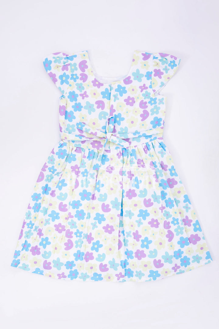 The Nesavu Girls Fancy Frock Blue Floral Print Popcorn Fabric Frock for Girls  Nesavu Nesavu Blue Floral Print Popcorn Fabric Frock for Girls - Nesavu