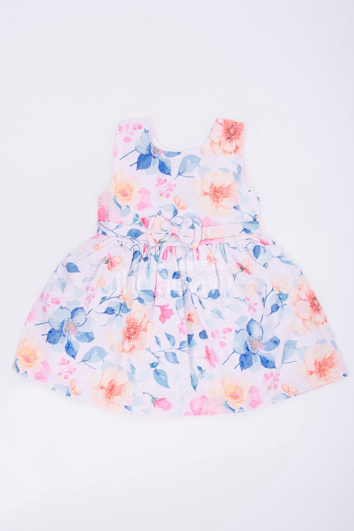 The Nesavu Girls Cotton Frock Blue Floral Sleeveless Baby Frock Nesavu 14 (6M) / multicolor BFJ582C-14 Blue Floral Sleeveless Baby Frock with Bow Detail