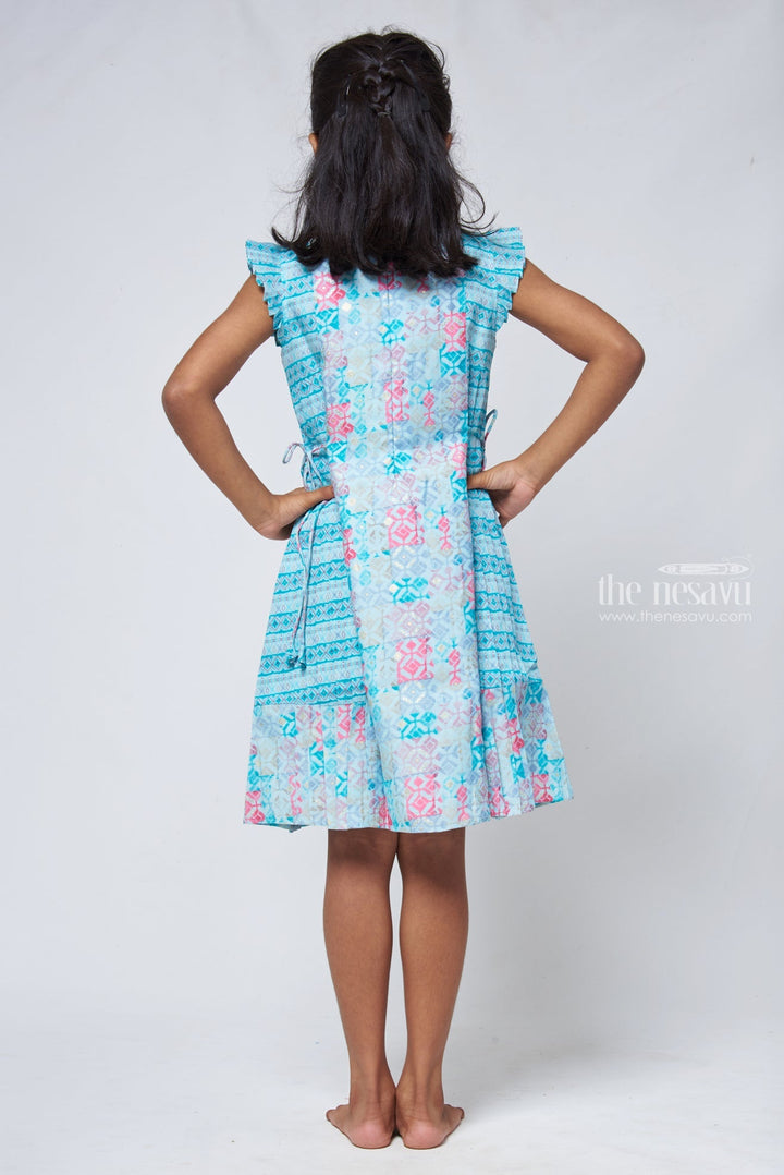 The Nesavu Girls Cotton Frock Blue Geometric A-line Frock - Trendy Girls Cotton Dress Nesavu Frocks Cotton Dresses | Daily Use Cotton Frock | The Nesavu