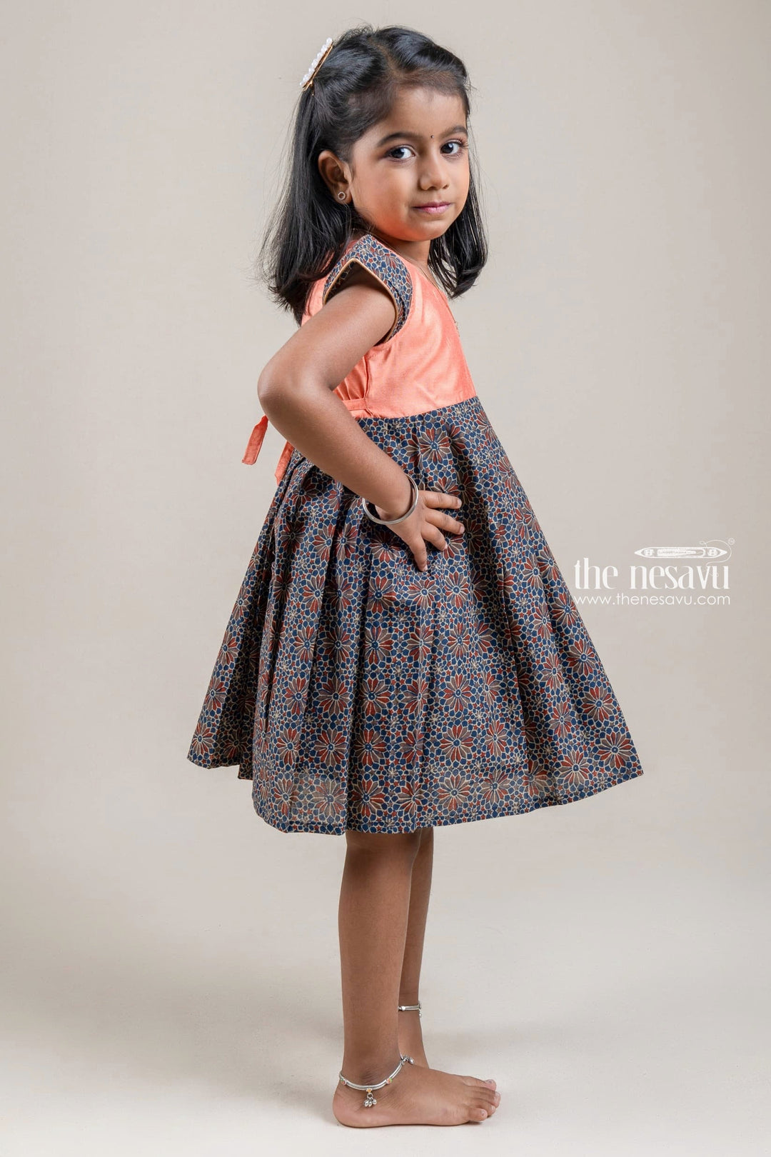 The Nesavu Girls Cotton Frock Blue Latest Bhakthi Cotton Printed Frock For Baby Girls Nesavu New Rayon Cotton Frocks | Daily Wear Dress Design Ideas | The Nesavu