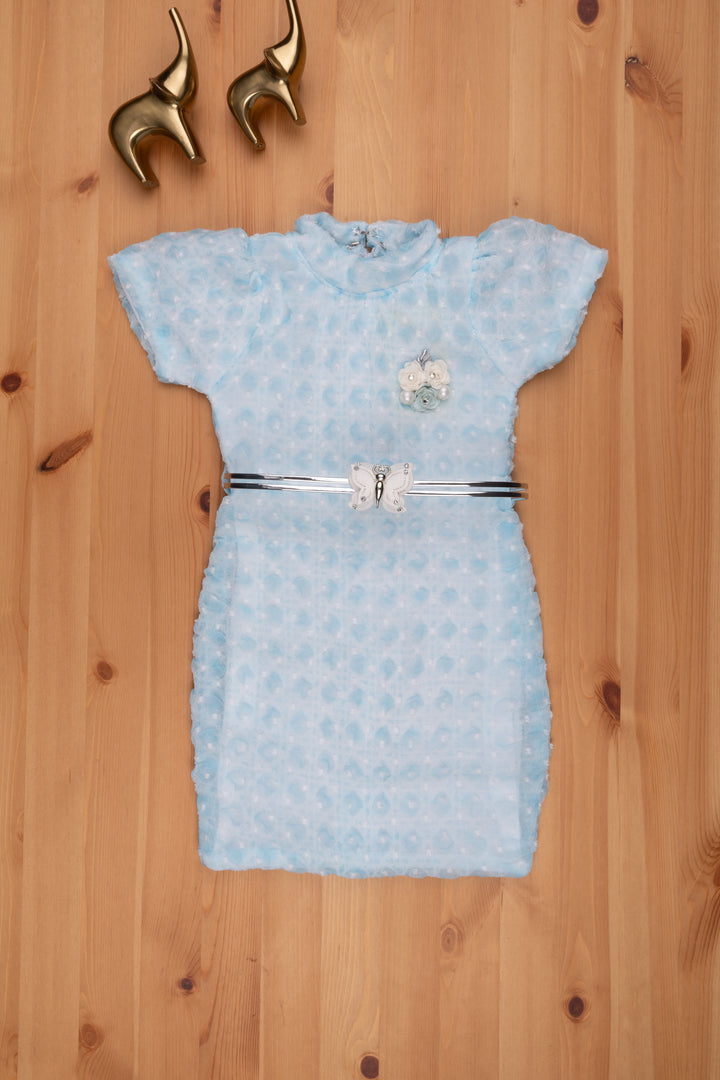 The Nesavu Baby Frock / Jhabla Blue Lucknow Chikan - Exquisite High Neck Dress for Babies Nesavu Baby Fancy Frock Collection | Baby Dress Online | The Nesavu