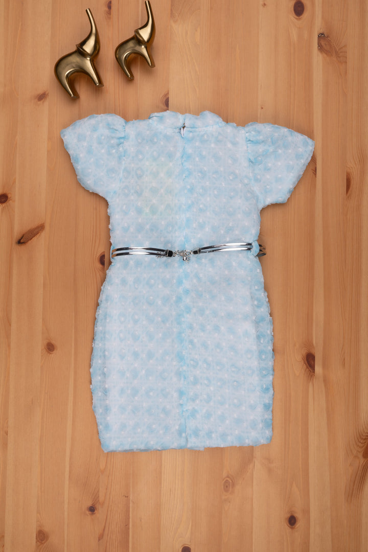 The Nesavu Baby Frock / Jhabla Blue Lucknow Chikan - Exquisite High Neck Dress for Babies Nesavu Baby Fancy Frock Collection | Baby Dress Online | The Nesavu