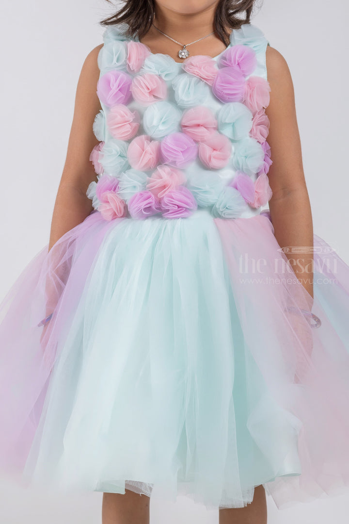 The Nesavu Girls Tutu Frock Blue Party Wear Net Frock With Hand Made Flowers For Girls psr silks Nesavu