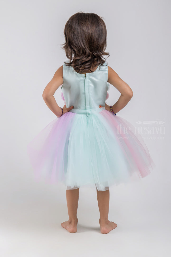 The Nesavu Girls Tutu Frock Blue Party Wear Net Frock With Hand Made Flowers For Girls psr silks Nesavu