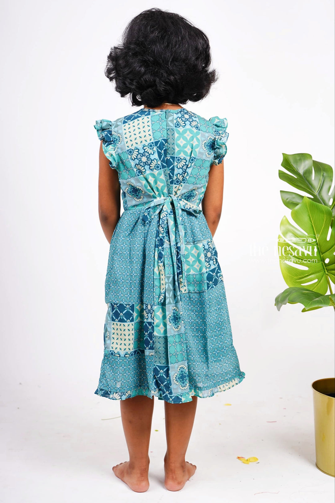 The Nesavu Girls Fancy Frock Blue Sequnced Yoked Pleated Designer Cotton Wear Nesavu blue sequence designer dress | party wear cotton collection | the nesavu