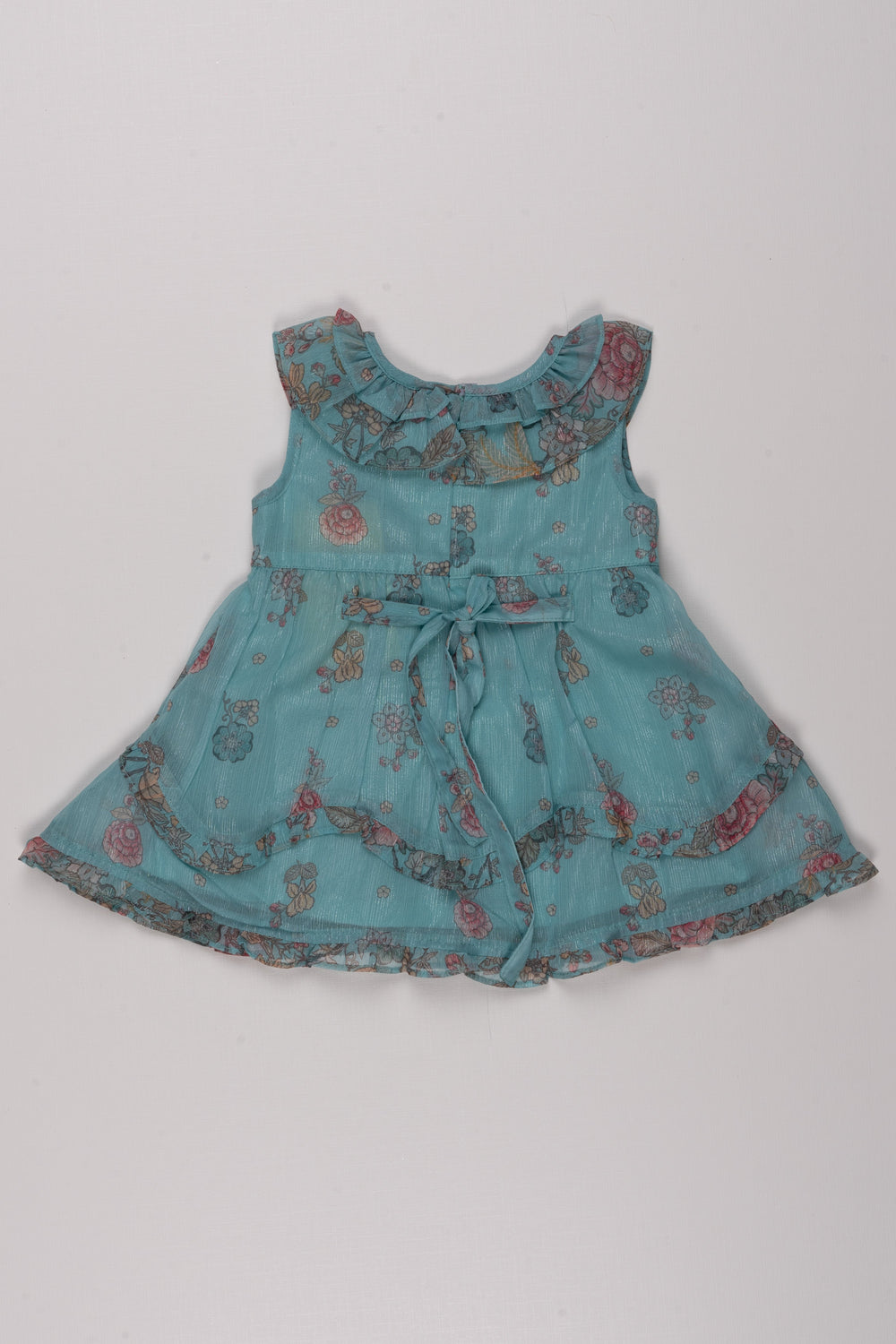 The Nesavu Baby Cotton Frocks Blue Serenity: Floral Elegance in Pleated Layered Baby Frock for Future Fashionistas Nesavu Infant dress designs | Baby wear collections | The Nesavu