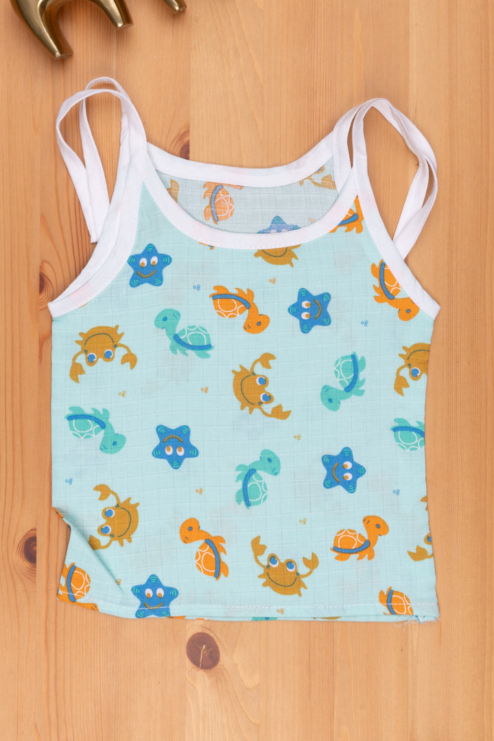 The Nesavu Baby Jhables Blue Tie-Up Baby Wear: Sea Animal Design for Newborns Nesavu 10 (NB) / Turquise IF003B-10 Buy Newborn Baby dress Online | Premium Baby dresses | The Nesavu