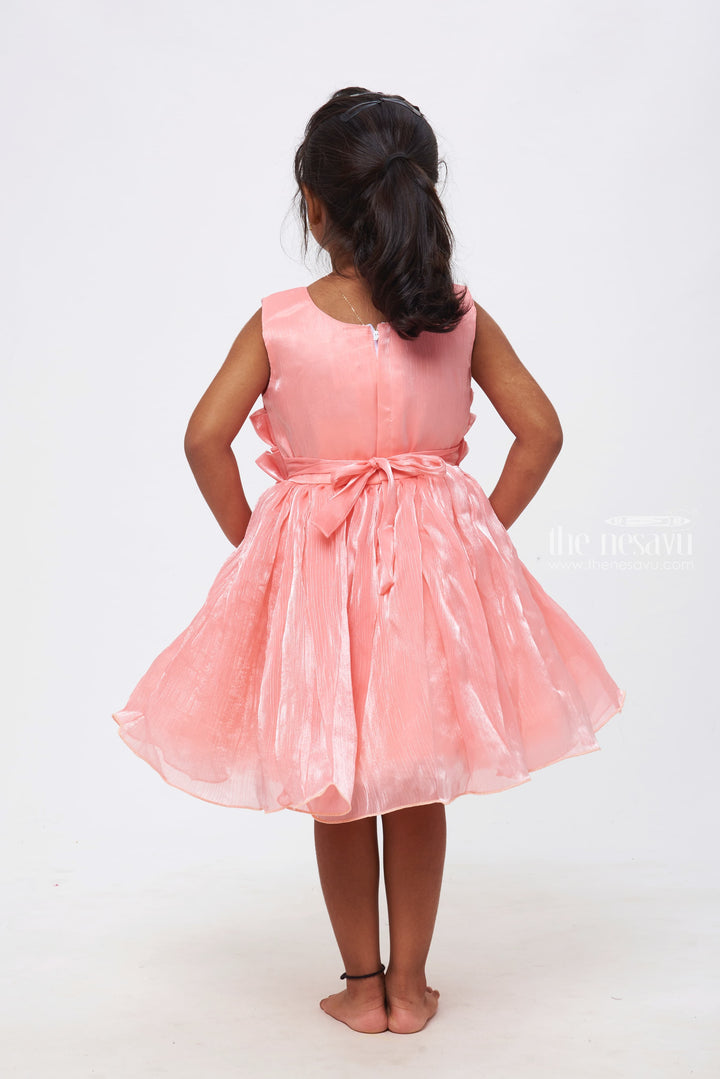 The Nesavu Girls Fancy Party Frock Blush Blossom: Girls Pink Tulle Frock with Rosette Accents Nesavu The Perfect Twirl | Elegant Frocks for Girls' Party Nights | The Nesavu