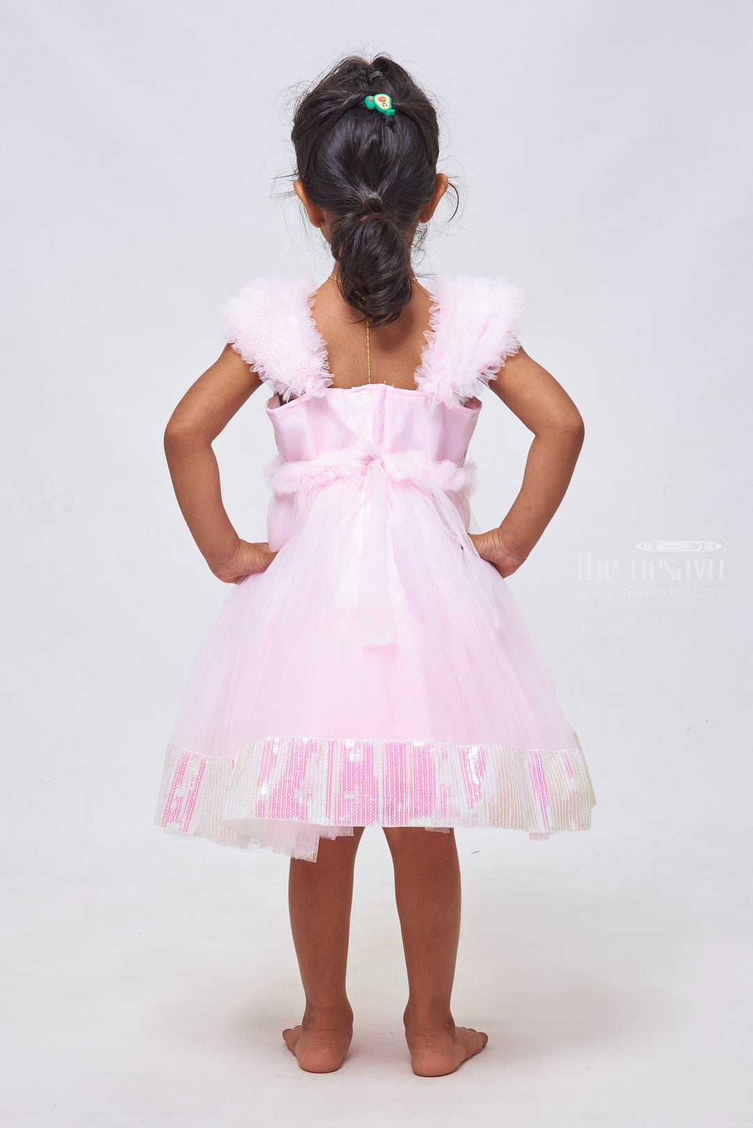 The Nesavu Girls Tutu Frock Blush Brilliance: Designer Sequin-Embroidered Party Frock in Soft Pink Nesavu Elegant Embroidery Designs: Beautiful Birthday Frocks for Girls | The Nesavu