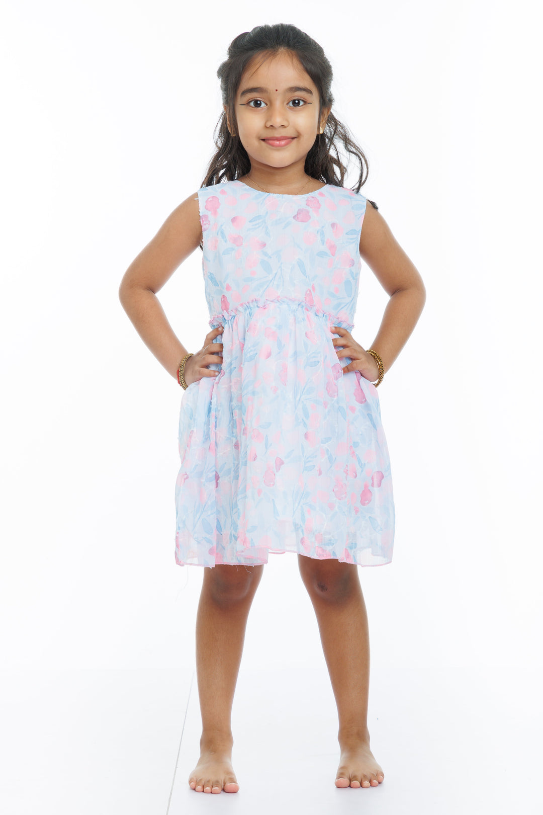 The Nesavu Girls Fancy Frock Blushing Petals Pink Frock with Sheer Floral Jacket for Girls Nesavu Girls Pink Sheer Jacket & Floral Dress - Stylish & Delicate | The Nesavu