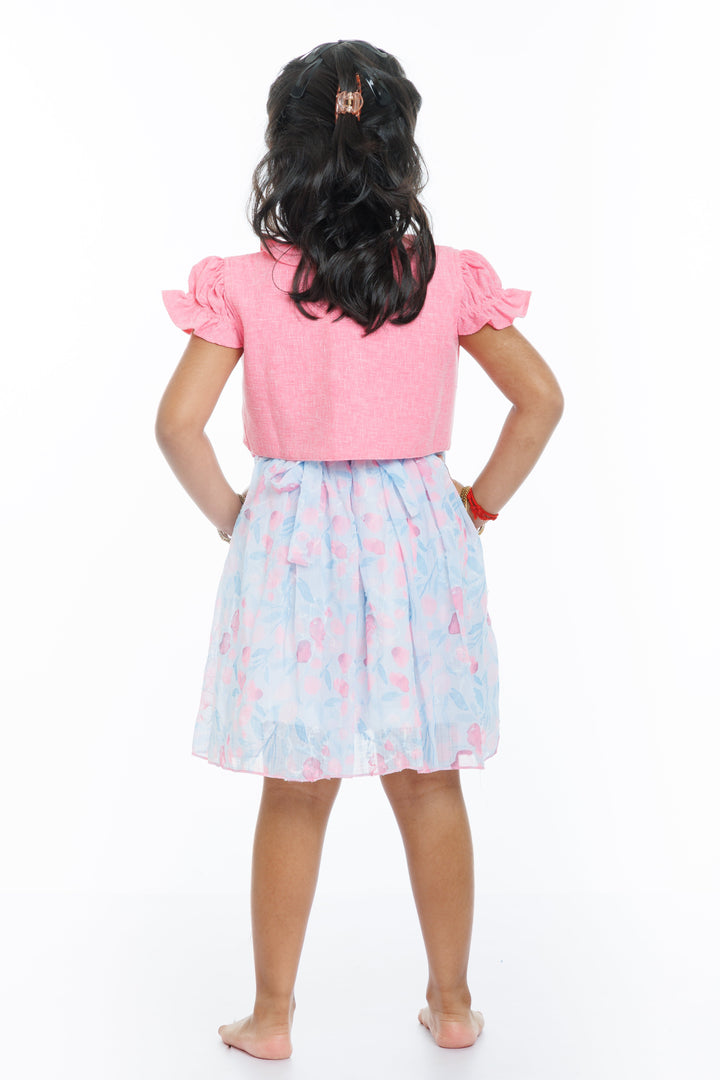 The Nesavu Girls Fancy Frock Blushing Petals Pink Frock with Sheer Floral Jacket for Girls Nesavu Girls Pink Sheer Jacket & Floral Dress - Stylish & Delicate | The Nesavu