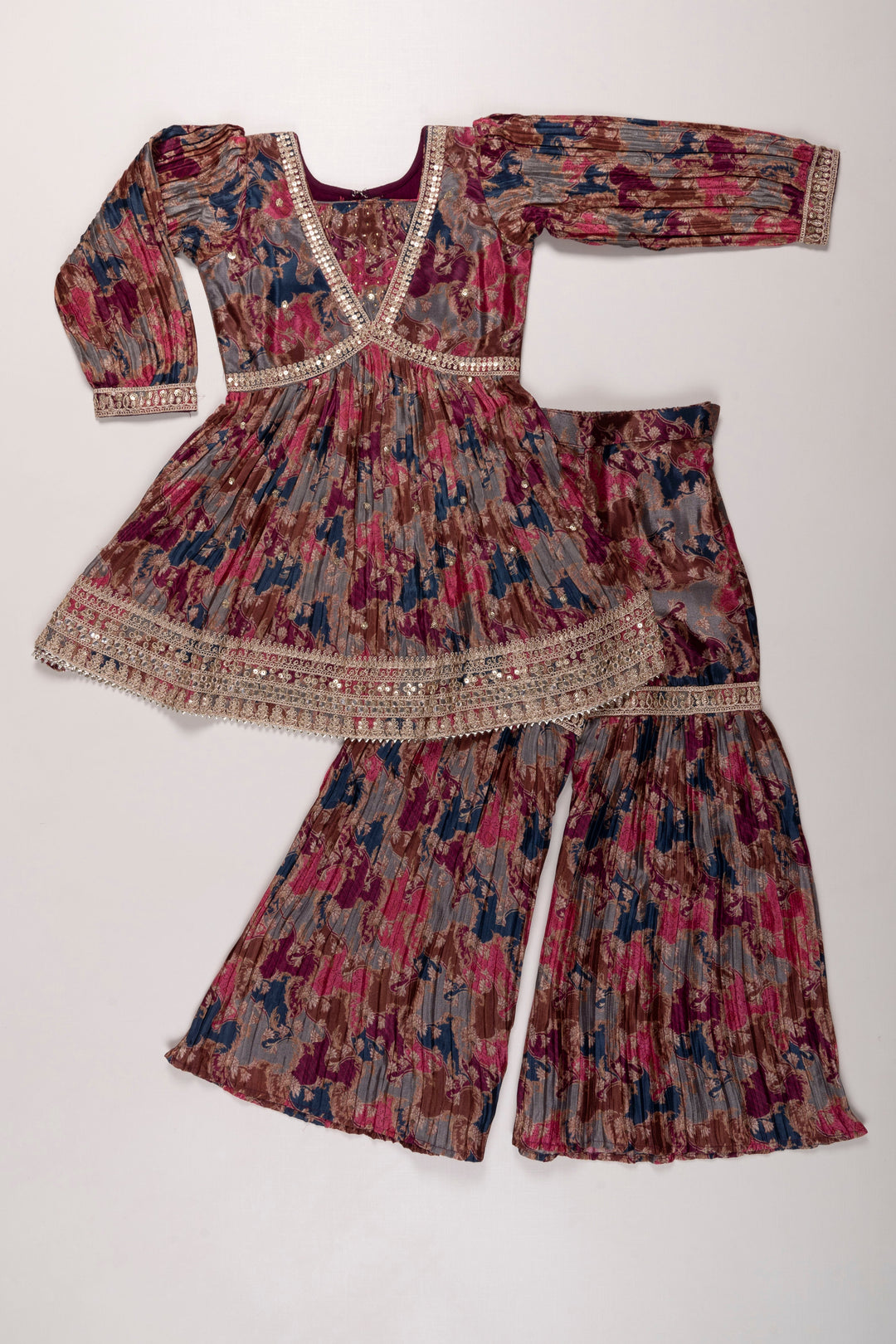 The Nesavu Girls Sharara / Plazo Set Bohemian Bliss Aliacut Kurti with Palazzo Pant Set for Girls Nesavu 24 (5Y) / multicolor GPS278A-24 Girls Bohemian Aliacut Kurti & Palazzo Set | Ethnic Wear with a Modern Twist | The Nesavu