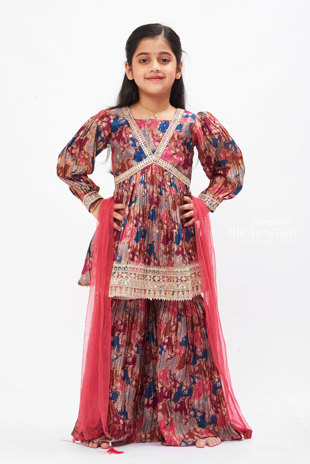 The Nesavu Girls Sharara / Plazo Set Bohemian Bliss Aliacut Kurti with Palazzo Pant Set for Girls Nesavu Girls Bohemian Aliacut Kurti & Palazzo Set | Ethnic Wear with a Modern Twist | The Nesavu