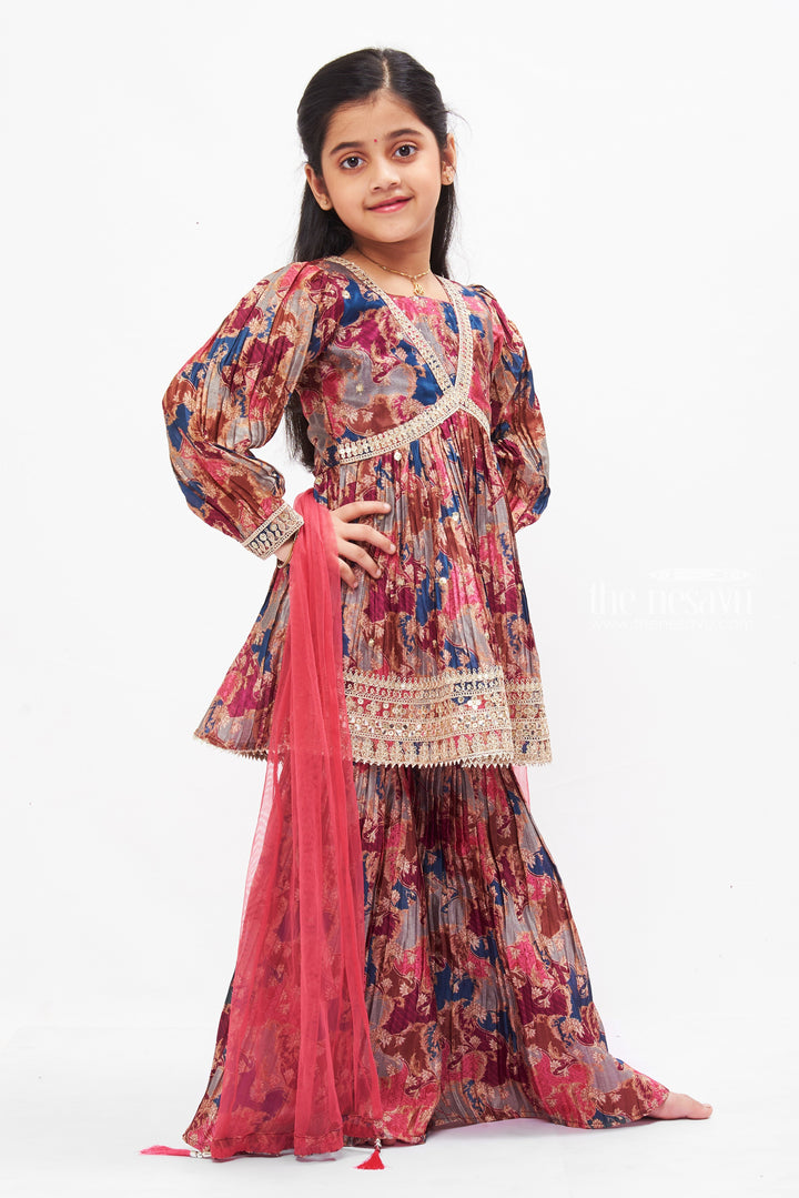 The Nesavu Girls Sharara / Plazo Set Bohemian Bliss Aliacut Kurti with Palazzo Pant Set for Girls Nesavu Girls Bohemian Aliacut Kurti & Palazzo Set | Ethnic Wear with a Modern Twist | The Nesavu