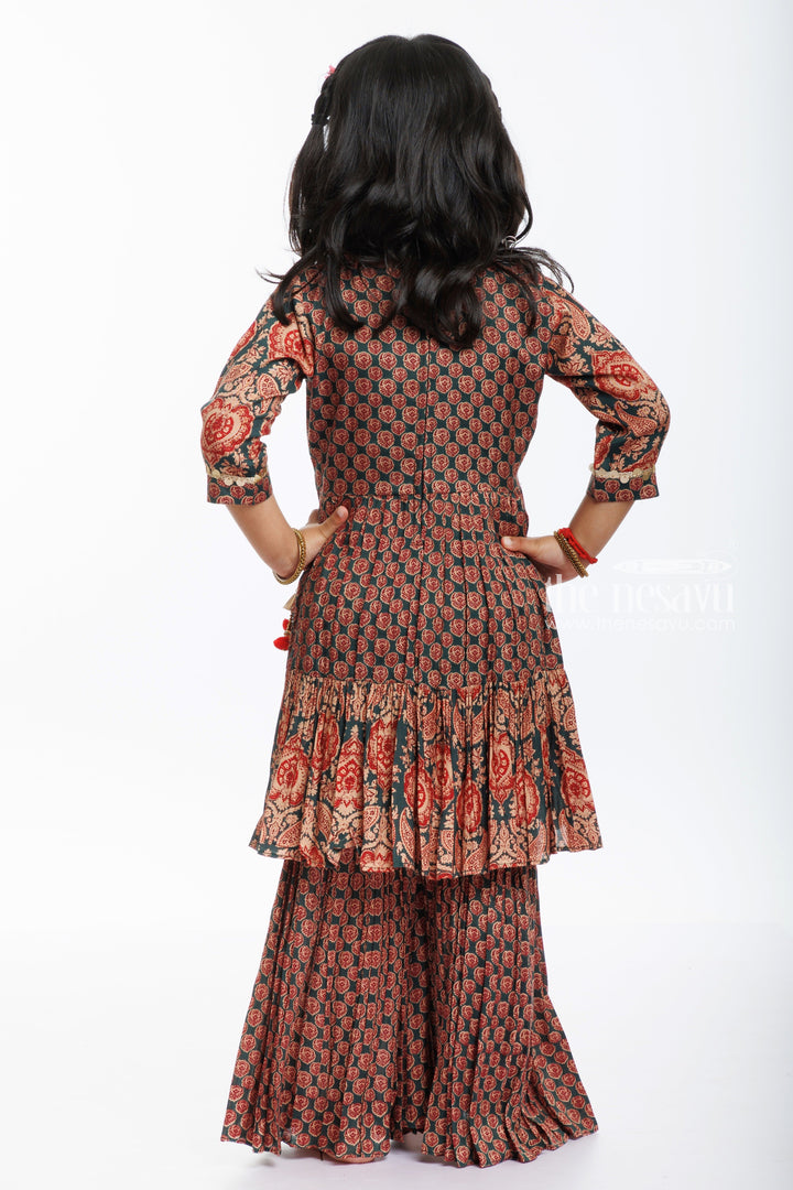 The Nesavu Girls Sharara / Plazo Set Bohemian Chic: Floral Flared Kurti with Contrast Gharara Set Nesavu Shop the Latest Floral Kurti and Gharara Set for Girls | Perfect Festive Wear | The Nesavu