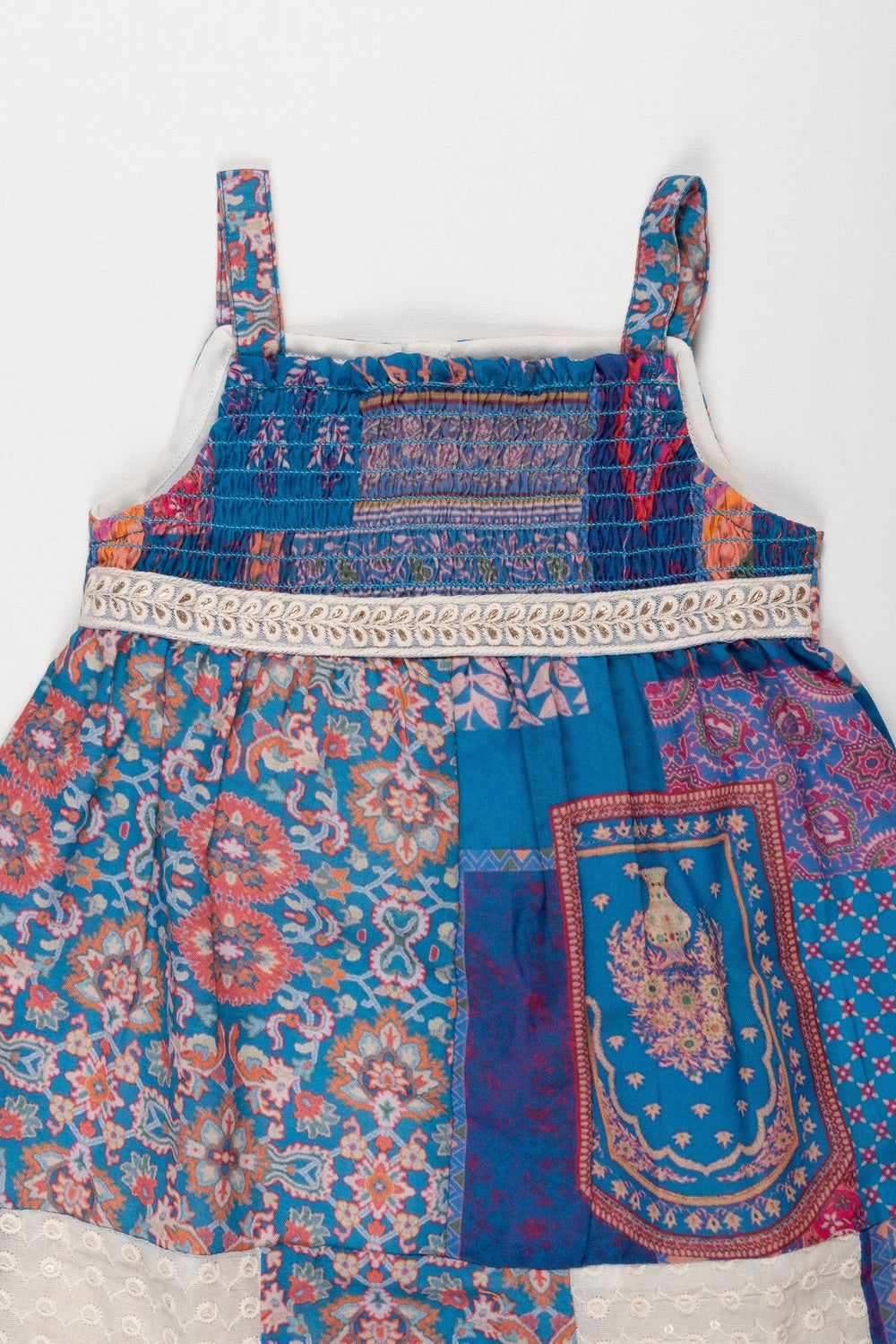 The Nesavu Baby Cotton Frocks Bohemian Chic Girls Patchwork Dress with Intricate Prints Nesavu Girls Boho Patchwork Dress | Vivid Patterns & Fringe Details for a Stylish Summer | The Nesavu