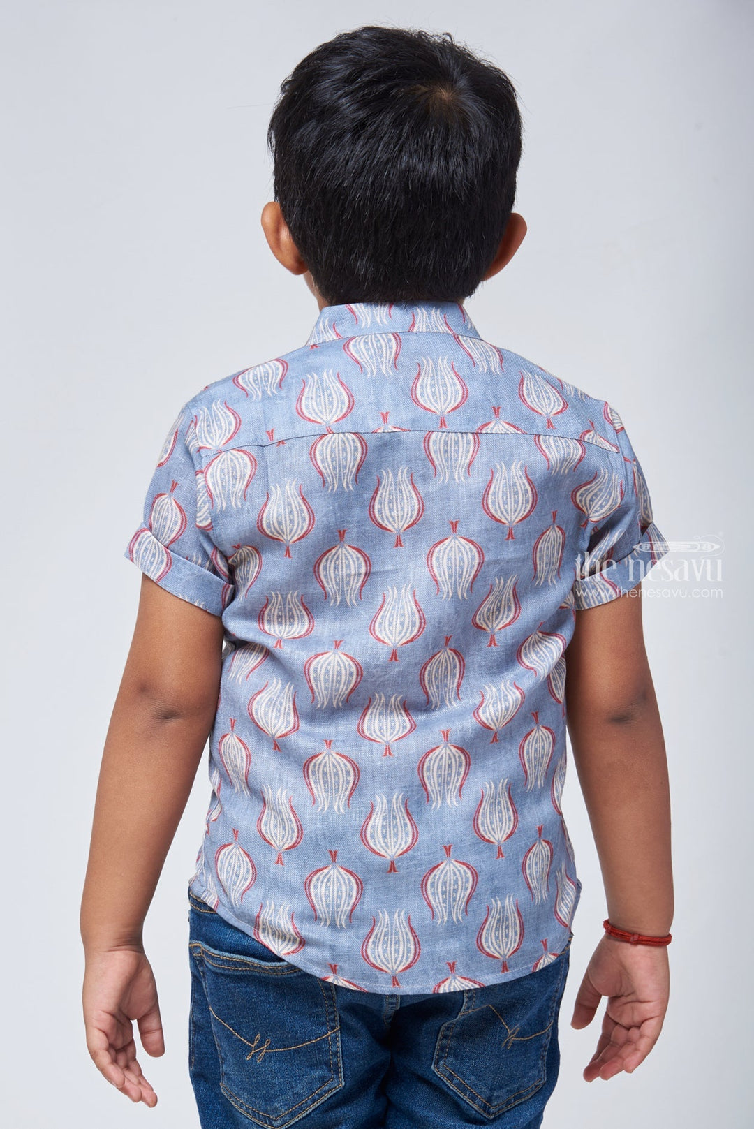 The Nesavu Boys Linen Shirt Bohemian Vibes: Ajrakh Hand Block Print Boys' Shirt for a Free-Spirited Look Nesavu Ajrakh Hand Block Print Boys Shirt | Festive Dress For Boys | The Nesavu