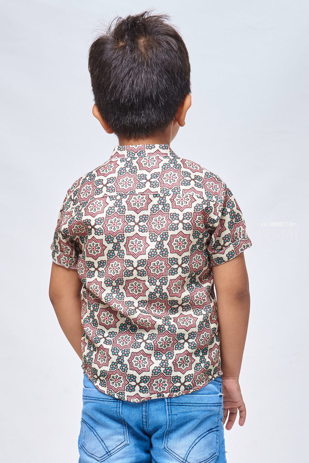 The Nesavu Boys Linen Shirt Boho Chic: Ajrakh Hand Block Print Boys' Shirt for Bohemian Fashion Enthusiasts Nesavu Ajrakh Hand Block Prined Shirt | Boy Baby shirts | The Nesavu