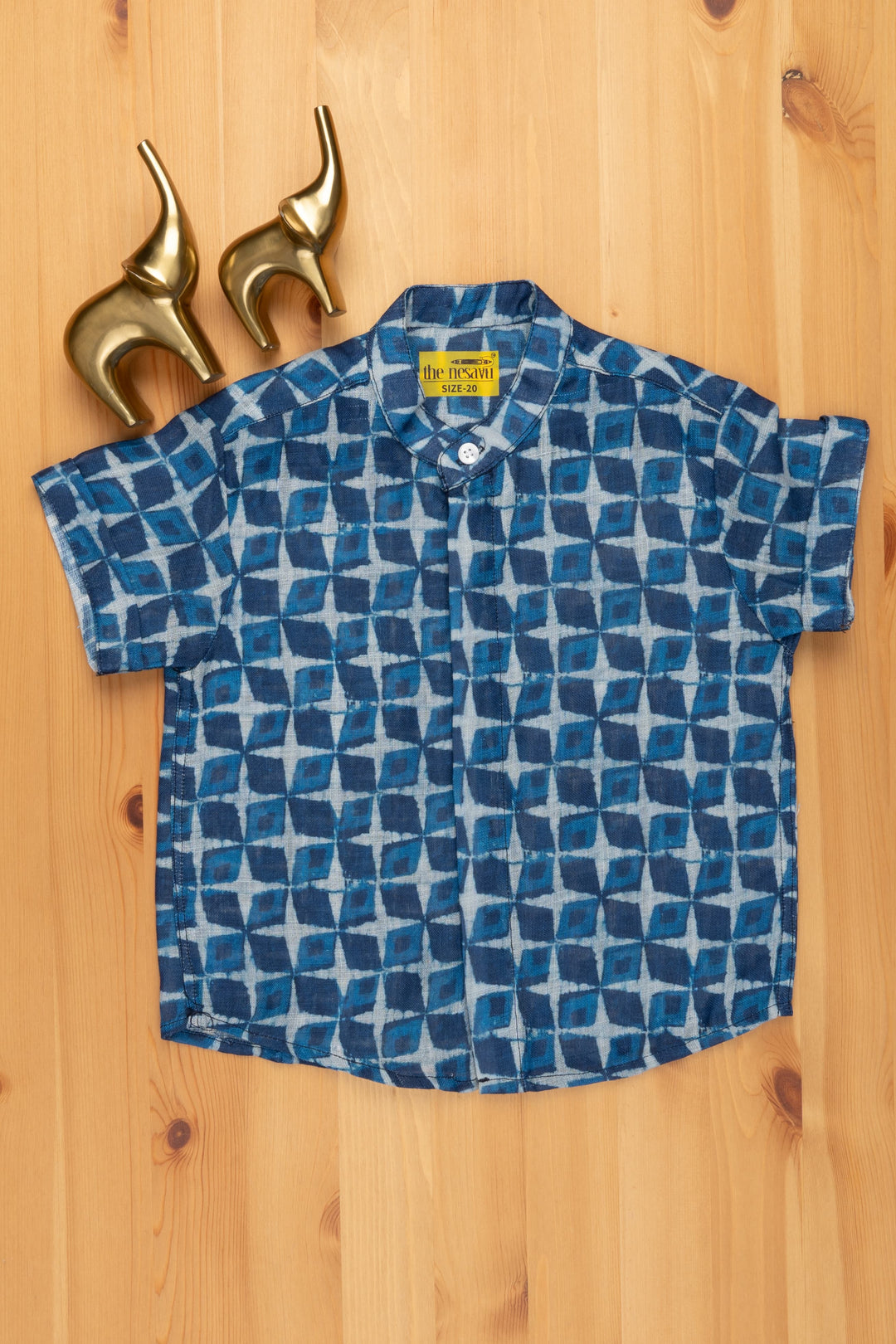 The Nesavu Boys Linen Shirt Boho Chic in Indigo: Linen Boys' Shirt with Artistic Prints for a Free-Spirited Style Nesavu 14 (6M) / Blue / Linen BS053 Linen Boys Shirt with Artistic Prints | Boys Premium Shirt | The Nesavu