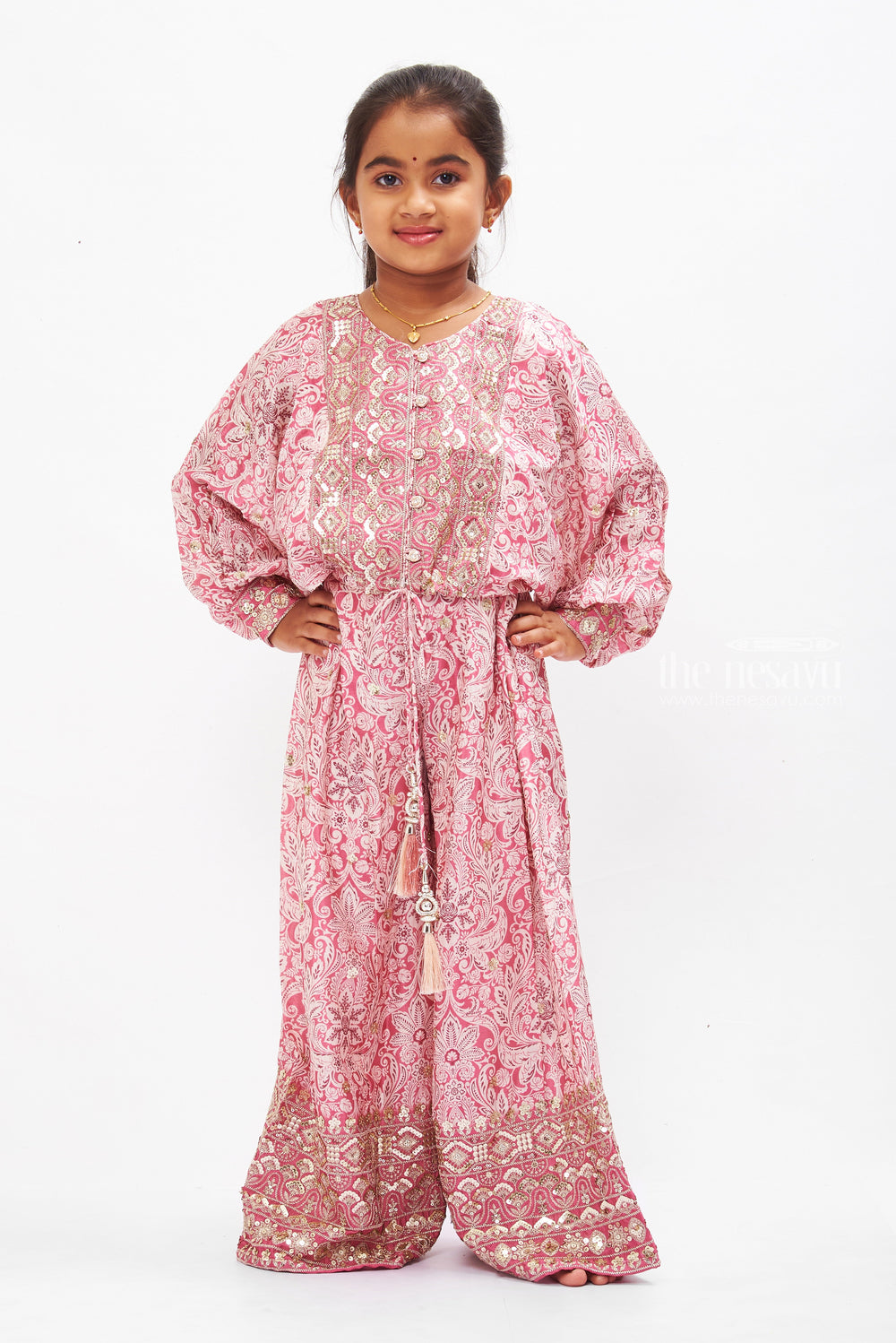 The Nesavu Girls Sharara / Plazo Set Boho Chic Printed Palazzo Set with Elegant Tassel Detail for Girls Nesavu Girls Boho Printed Palazzo and Top Set Online | Trendy Kids Casual Wear | The Nesavu