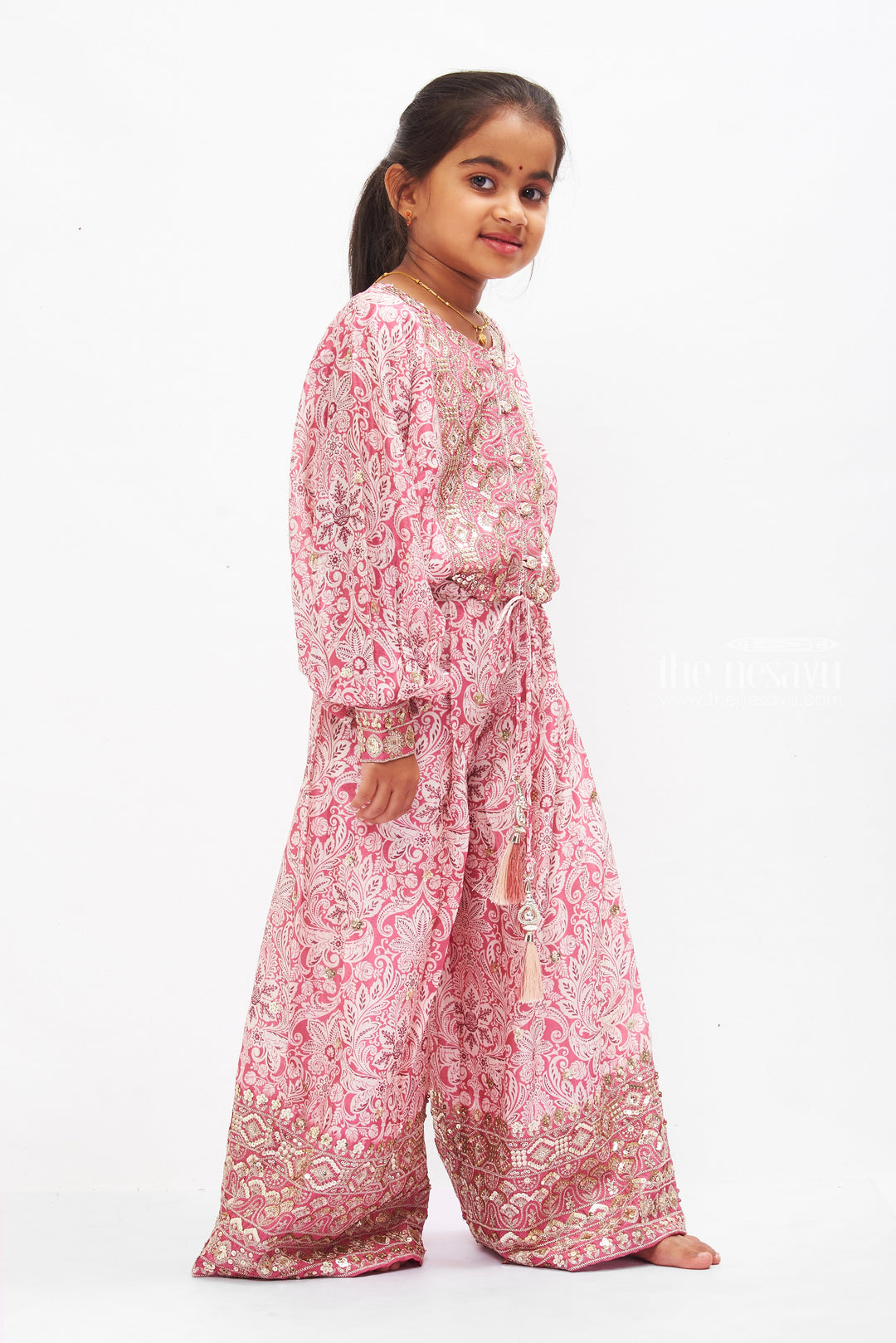 The Nesavu Girls Sharara / Plazo Set Boho Chic Printed Palazzo Set with Elegant Tassel Detail for Girls Nesavu Girls Boho Printed Palazzo and Top Set Online | Trendy Kids Casual Wear | The Nesavu