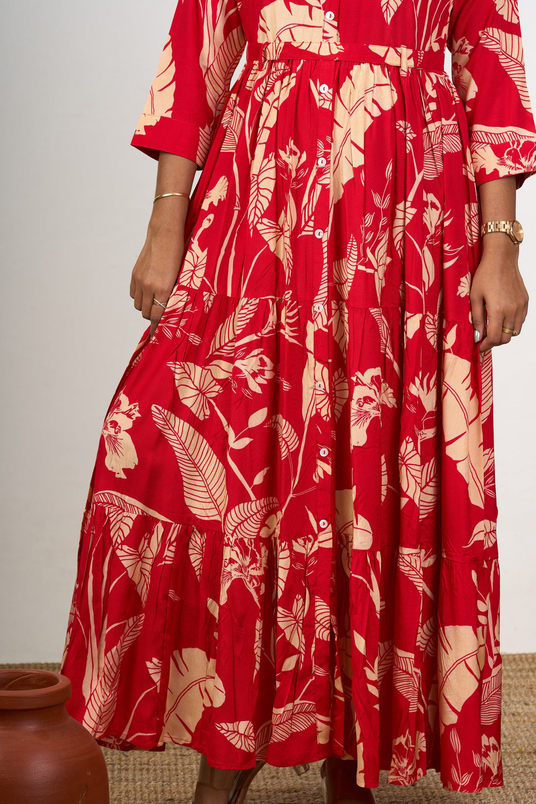 The Nesavu Womens Straight Suit Sets Bold Red Women’S Dresses in Modal with Statement Floral Patterns Nesavu Nesavu Red Womens Dresses Modal Bold Floral Design