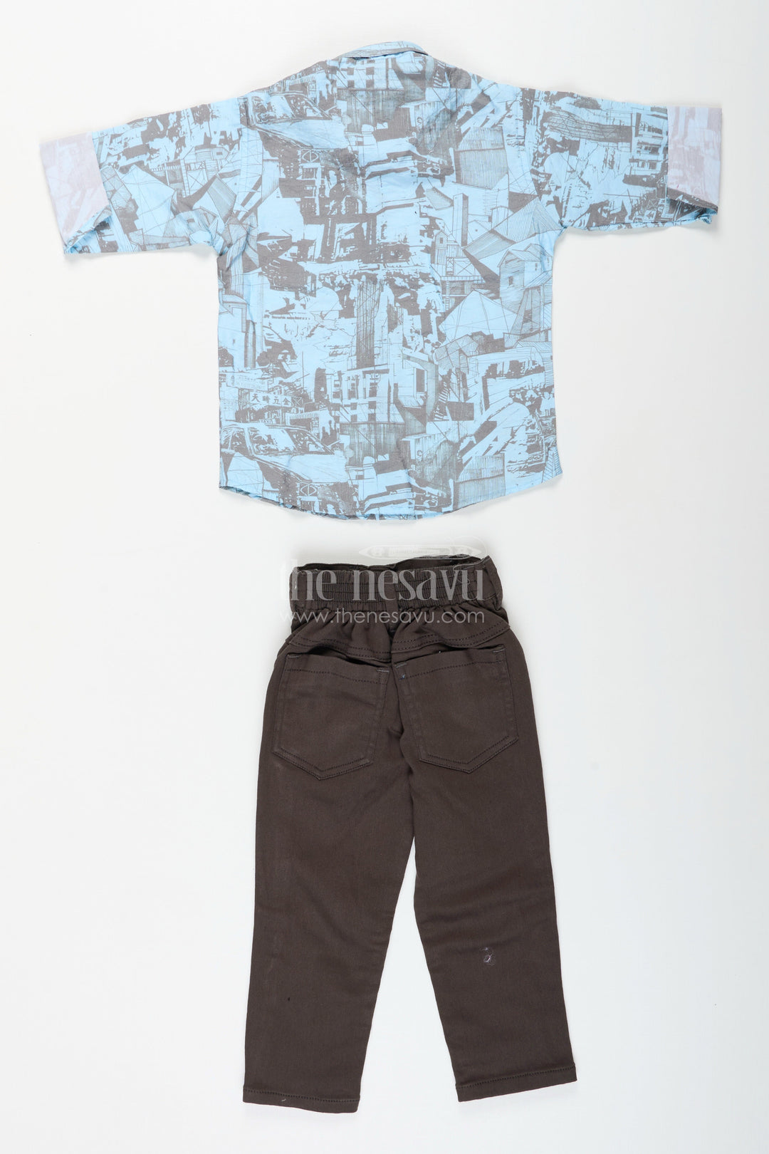 The Nesavu Boys Casual Set Boys abstract printed cotton shirt and pant set for casual wear Nesavu Nesavu boys cotton casual set with abstract print shirt and solid pants ideal for parties and outings