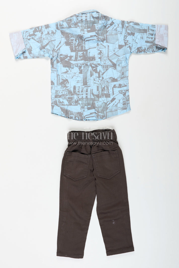 The Nesavu Boys Casual Set Boys abstract printed cotton shirt and pant set for casual wear Nesavu Nesavu boys cotton casual set with abstract print shirt and solid pants ideal for parties and outings