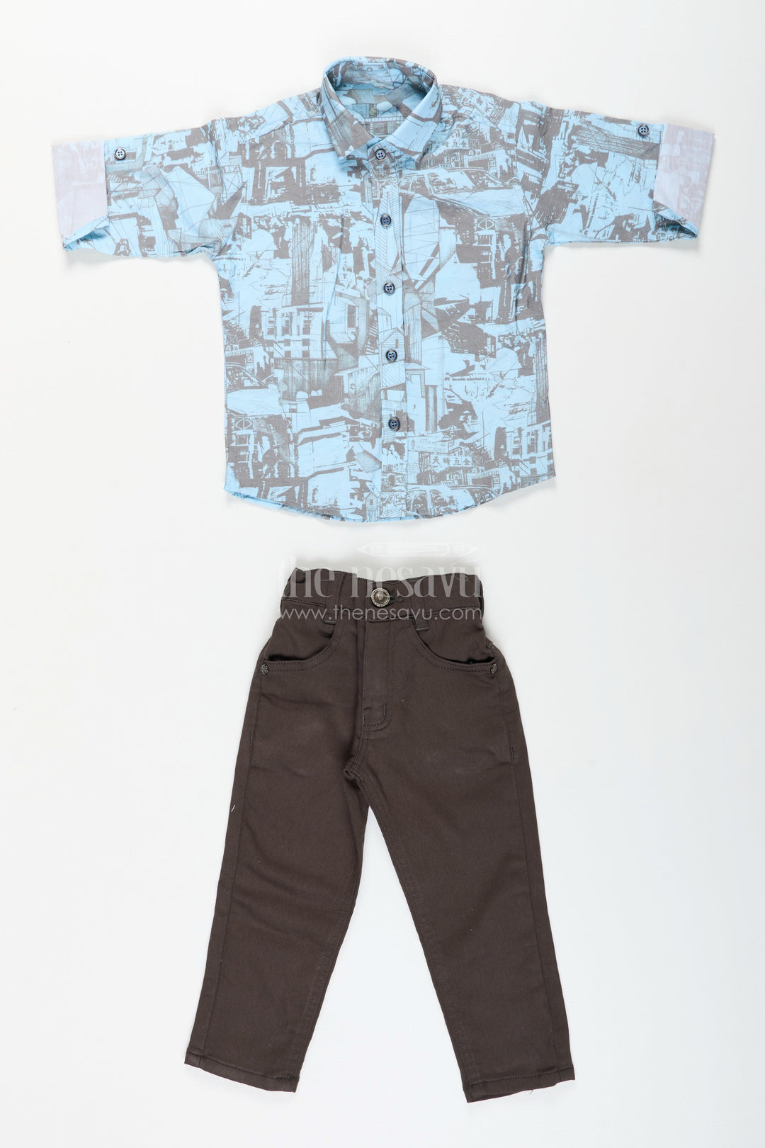 The Nesavu Boys Casual Set Boys abstract printed cotton shirt and pant set for casual wear Nesavu Nesavu boys cotton casual set with abstract print shirt and solid pants ideal for parties and outings