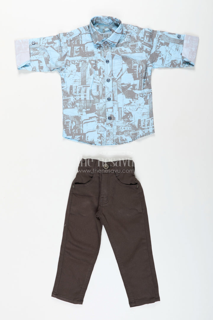 The Nesavu Boys Casual Set Boys abstract printed cotton shirt and pant set for casual wear Nesavu Nesavu boys cotton casual set with abstract print shirt and solid pants ideal for parties and outings