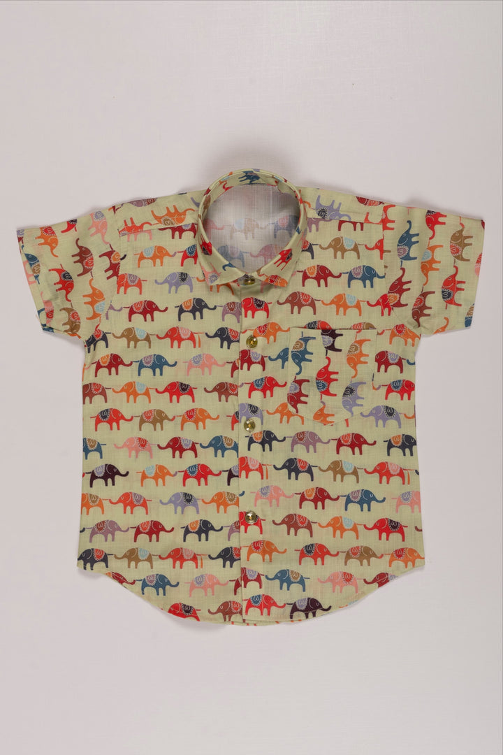 The Nesavu Boys Casual Set Boys Adventure Co-ord Set: Playful Elephant Parade Print Shirt and Shorts Nesavu Boys Elephant Print Shirt & Shorts Set | Comfortable Casual Kids Wear | The Nesavu