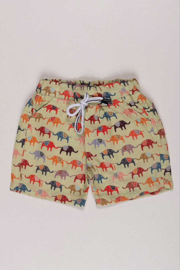 The Nesavu Boys Casual Set Boys Adventure Co-ord Set: Playful Elephant Parade Print Shirt and Shorts Nesavu Boys Elephant Print Shirt & Shorts Set | Comfortable Casual Kids Wear | The Nesavu