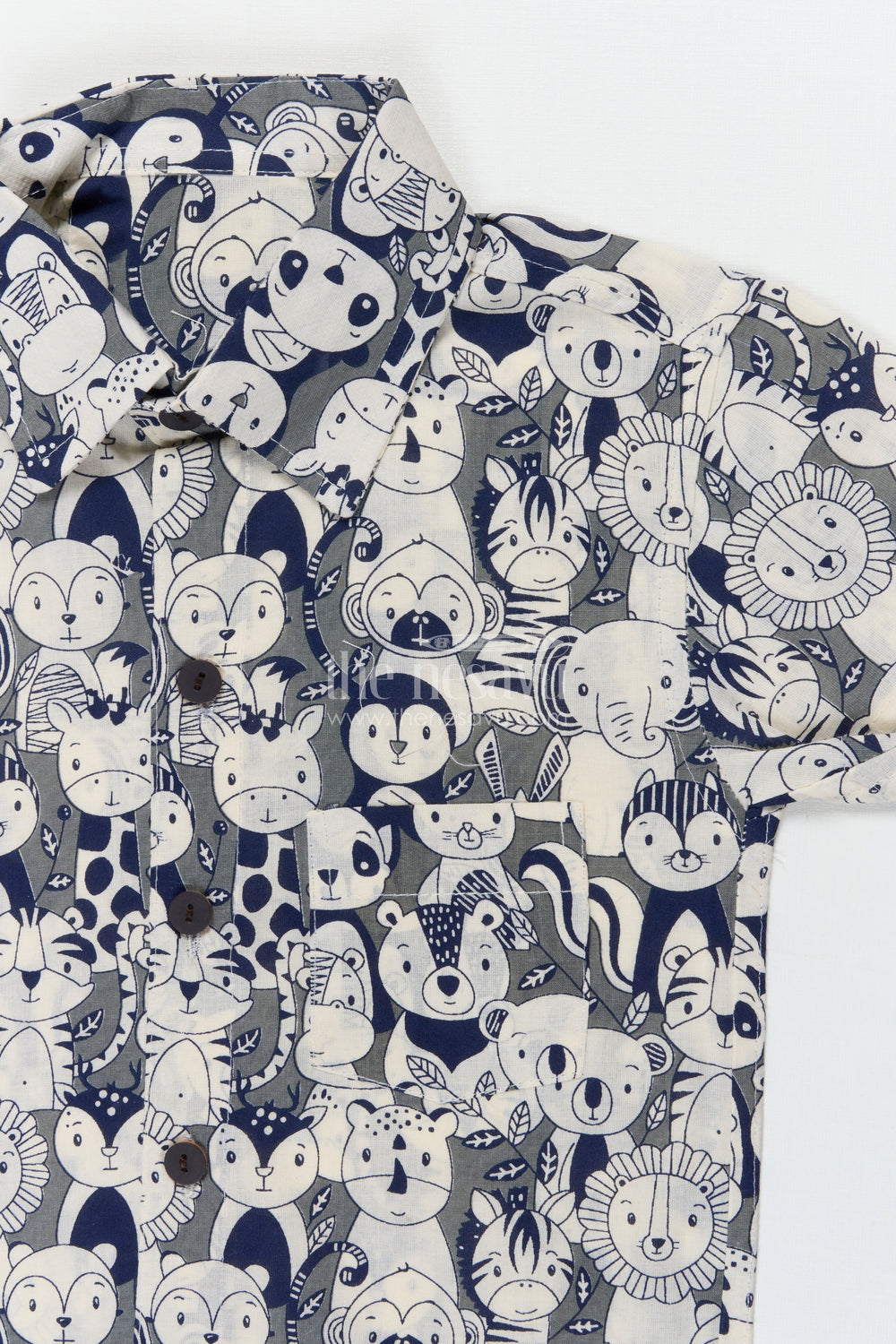 The Nesavu Boys Cotton Shirt Boys Animal Face Print Shirt for School Fun Days and Playdates Nesavu Nesavu boys cotton shirt with animal face print for playdates, school and everyday fun